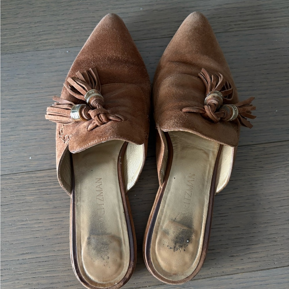 Stuart Weitzman Suede Tassel Mules